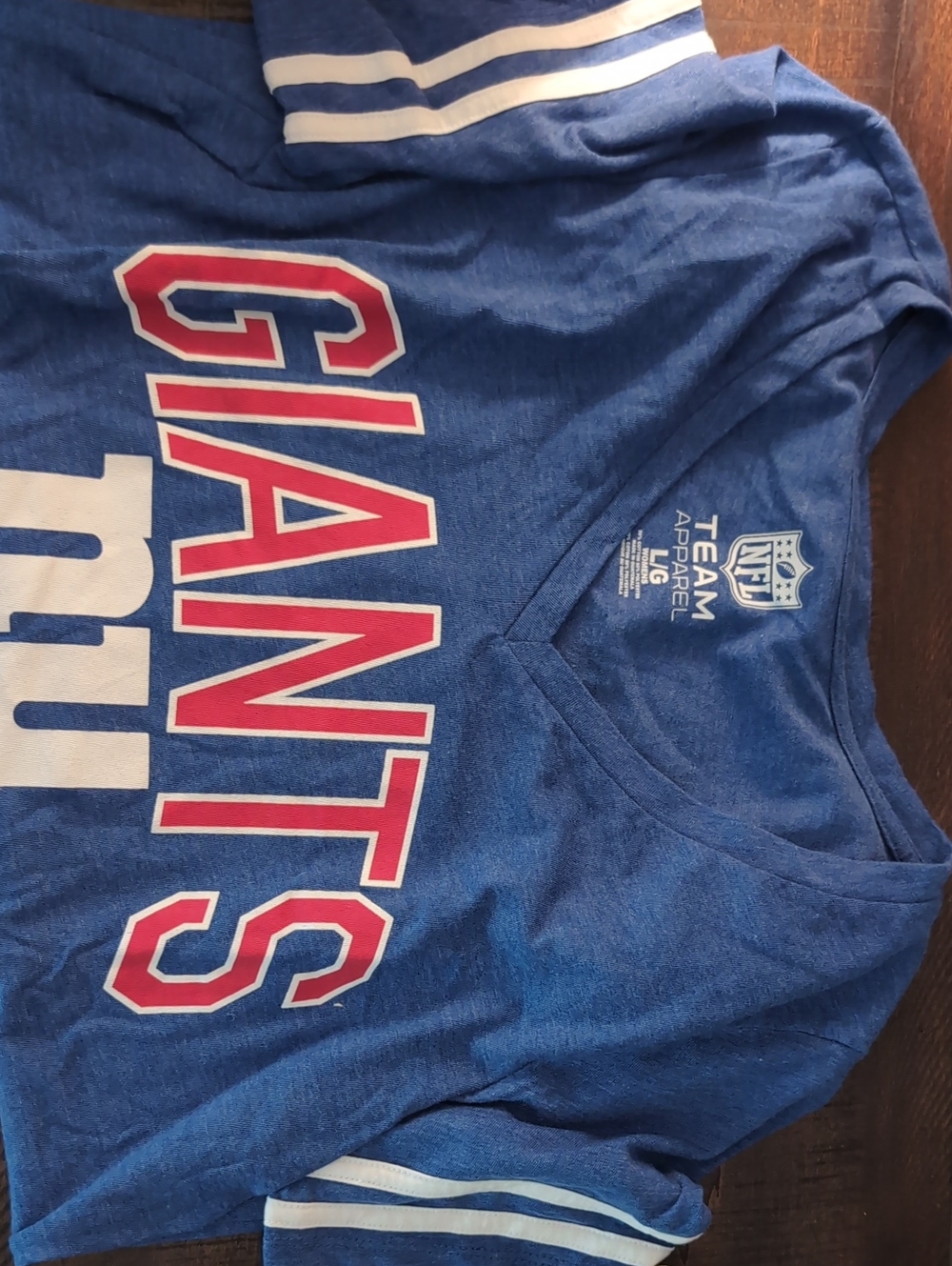 NFL Blue Women's Giants Short Sleeve Tee with Red & White Logo
